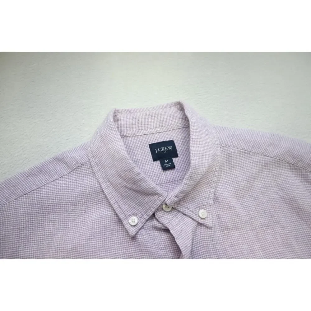 J Crew Button Up Dress Shirt Linen Blend Casual Plaid Short Sleeve‎ Mens Medium